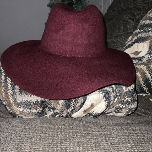BRUSHED WIDE BRIM FELT FEDORA HAT BURGUNDY UNISEX NWT - Picture 4 of 4